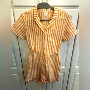 Des Petits Hauts Orange Striped Romper